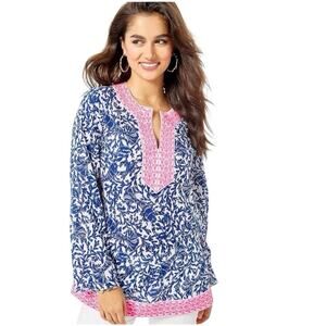 Lilly Pulitzer Ocean Cove Tunic Top Size M Oyster Bay Blue Krillin It